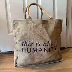 The Little Market This Is About Humanity 100% Jute Chic Tote Brown Bag
